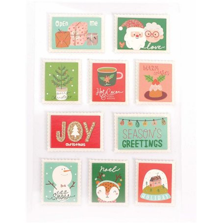 10 stickers timbres Noel effet 3D glitter