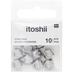 Itoshii pack 10 perles ponii polygone couleur argent