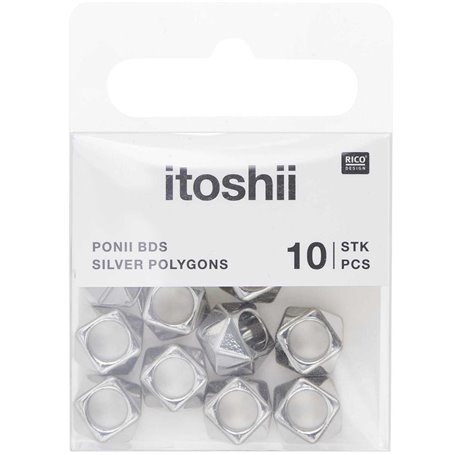 Itoshii pack 10 perles ponii polygone couleur argent