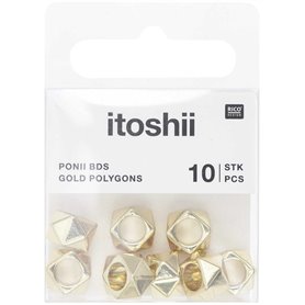 Itoshii pack de 10 perles ponii polygone dore