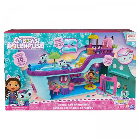 Gabby's Dollhouse Gabby et la Maison Magique - - Bateau De Croisière Gabby - 2 Figurines Gabby Chat 16 Accessoires - Effets Lumi