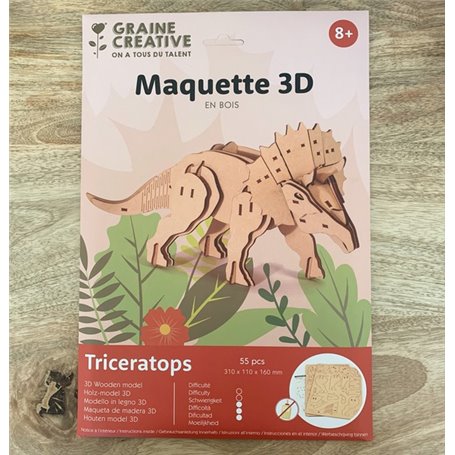 Triceratops maquette 3D en bois