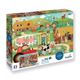 Puzzle 2 x 24p Ferme et Ville