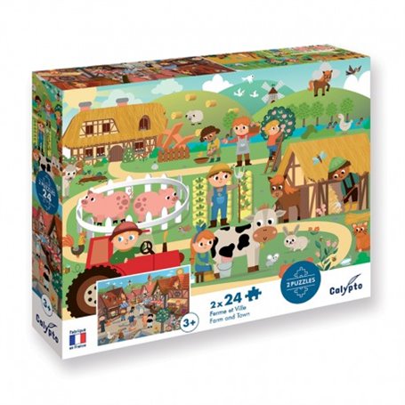 Puzzle 2 x 24p Ferme et Ville