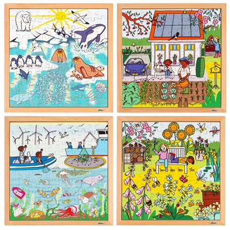 Puzzle en bois - Puzzle nature et climat - le lot de 4 puzzles - jeu Montessori