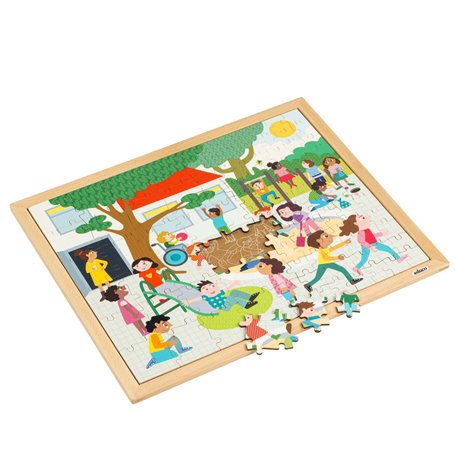 Puzzle en Bois - Puzzle ensemble - dans la cour d'école - jeu Montessori