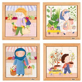 Puzzle en bois - Mon panier d'achats - lot de 4 - jeu Montessori