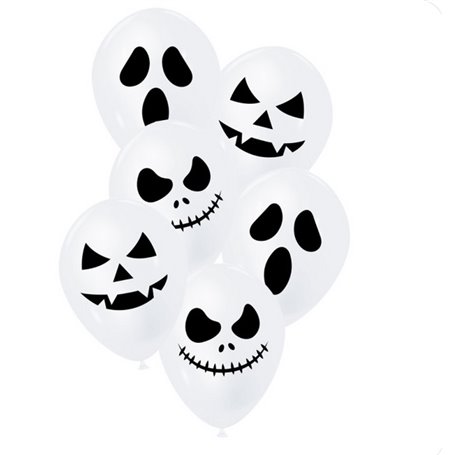 Ballons de baudruche blancs Visage de Halloween 6pcs