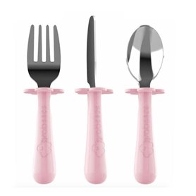 Set de 3 couverts ergonomiques rose inox