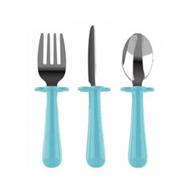 Set de 3 couverts ergonomiques turquoise inox