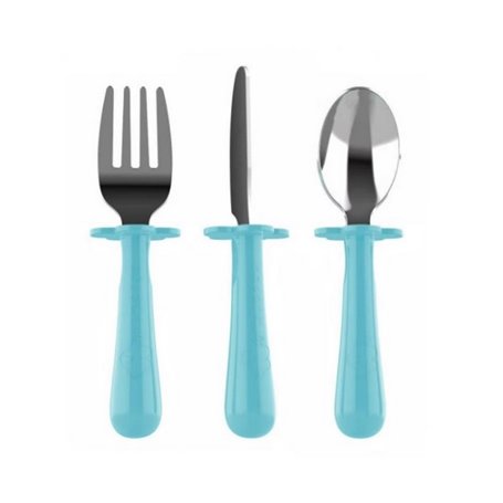 Set de 3 couverts ergonomiques turquoise inox