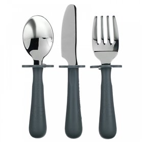 Set de 3 couverts ergonomiques gris inox