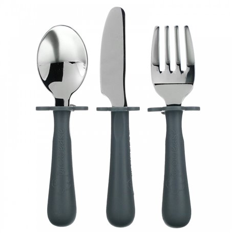 Set de 3 couverts ergonomiques gris inox