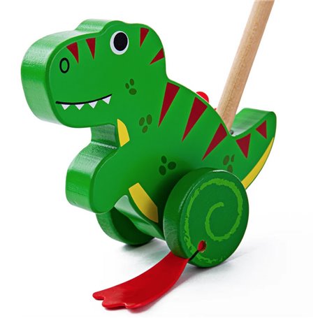 jouet T-rex à pousser en bois