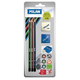 Blister 3 crayons graphite et gomme et taille crayon