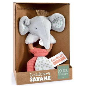 Hochet Elephant et tissus en coton