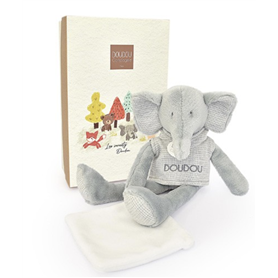 Doudou elephant gris avec mouchoir - sweety - 25 cm