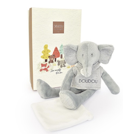 Doudou elephant gris avec mouchoir - sweety - 25 cm