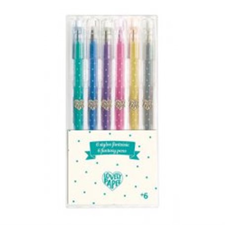 6 Stylos Gel Pailletes coloris assortis