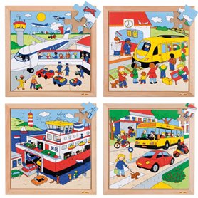 Puzzle les transports: le lot de 4 puzzles - jeu Montessori