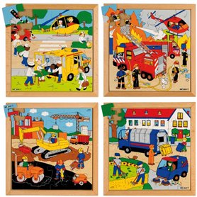 Puzzle activités dans la rue: le lot de 4 puzzles - jeu Montessori