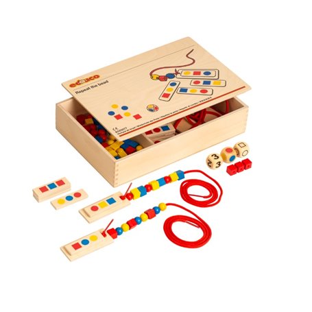 Jeu de formes et couleurs - reproduire modèle - perles et lacets - jeu Montessori