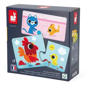 Puzzles 2 pieces parents et bebes animaux