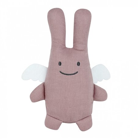 Ange lapin Doudou - Coton bio Vieux rose avec Hochet 20cm