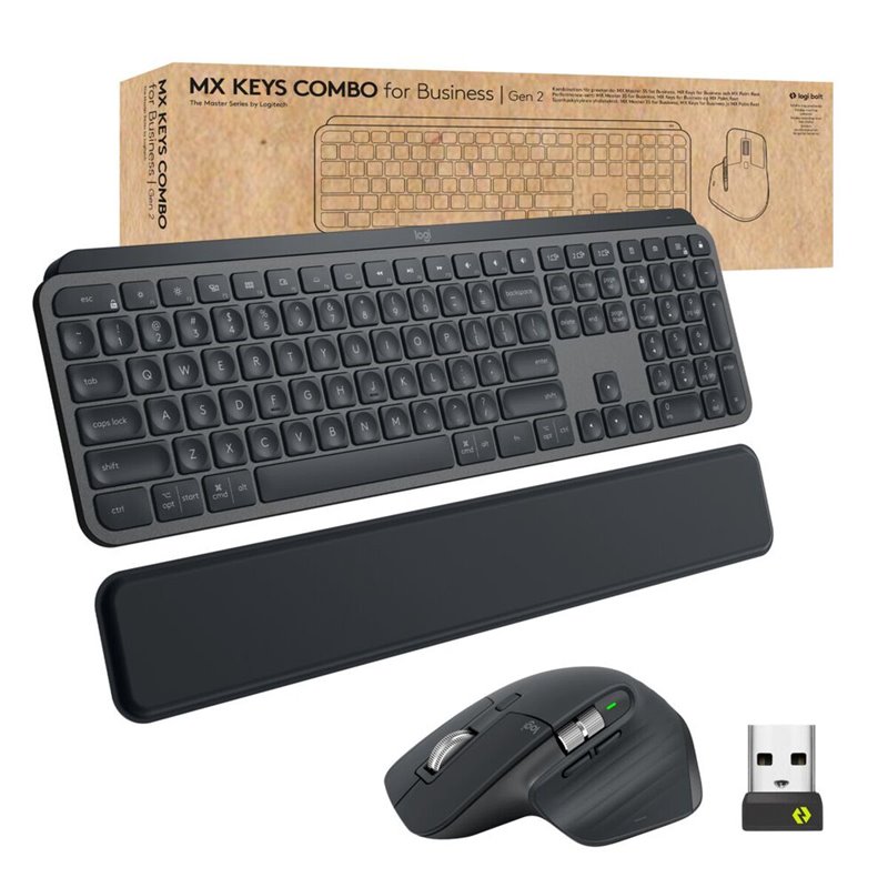 Logitech MX Keys combo for Business Gen 2 clavier Souris incluse RF sans fil + Bluetooth QWERTY Espagnole Graphite