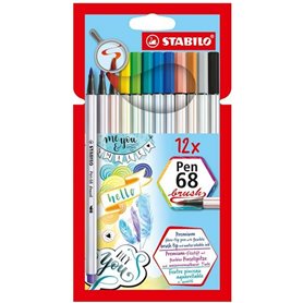 STABILO Pen 68 Brush stylo-feutre Bold Multicolore 12 pièce(s)