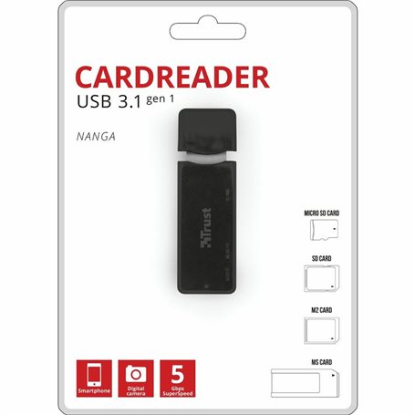 Trust NANGA lecteur de carte mémoire USB 3.2 Gen 1 (3.1 Gen 1) Type-A Noir