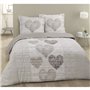 VISION Parure de couette Alice - 100% coton - 1 housse de couette 220 x 240 cm + 2 taies d'oreiller 65 x 65 cm - Beige et blanc