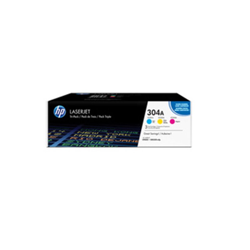 HP 304A pack de 3 toners LaserJet cyan/magenta/jaune authentiques