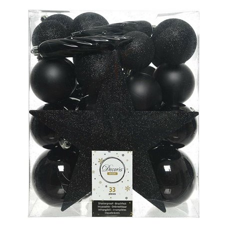 Boules de Noël Decoris Noir Multicouleur (33 Pièces)