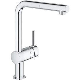 GROHE Mitigeur évier Minta 32168000 - Douchette extractible - Bec L - Bec tube pivotant 360° - Clapet anti-retour - Chrome