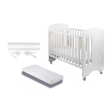 Lit Bébé pour Matelas 60x120-Lovely-Blanc avec Kit Cododo