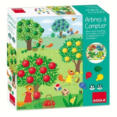 Jeu éducatif - GOULA - Arbres a compter - Complétez les arbres avec des fruits en fonction des dés