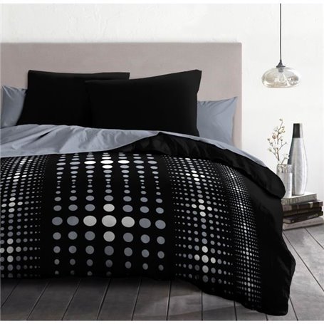 Parure de couette microfibre Steevy - 1 housse de couette 240x260 cm + 2 taies 63x63 cm - Noir - HOME LINGE PASSION