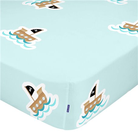 Drap housse HappyFriday MR FOX Bleu Multicouleur 60 x 120 x 14 cm Bateau Pirate