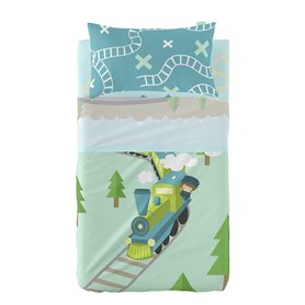 Jeu de draps HappyFriday Happynois Train Multicouleur Lit de bébé 2 Pièces