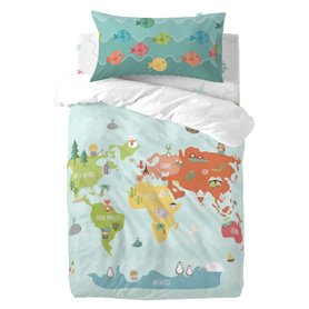 Parure de couette HappyFriday Happynois World Map Multicouleur Lit de bébé 2 Pièces