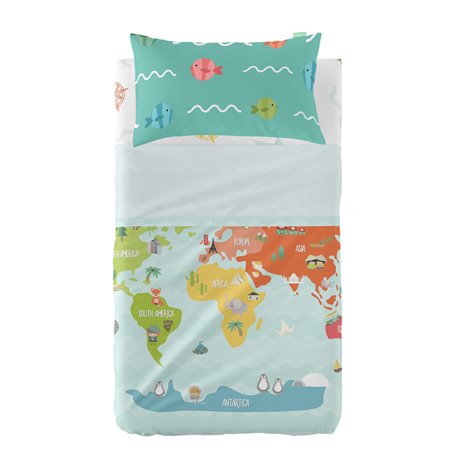 Jeu de draps HappyFriday Happynois World Map Multicouleur Lit de bébé 2 Pièces