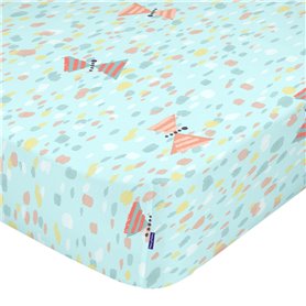 Drap housse HappyFriday MOSHI MOSHI Bleu Multicouleur 60 x 120 x 14 cm