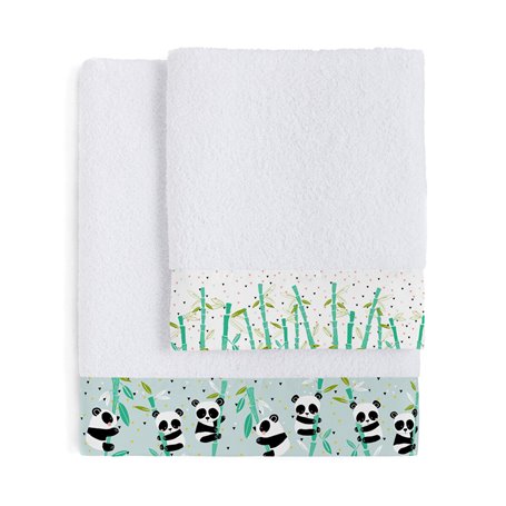 Ensemble de serviettes de toilette HappyFriday Moshi Moshi Panda Garden Blue Bleu 2 Pièces