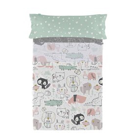 Jeu de draps HappyFriday Moshi Moshi Best buddies  Multicouleur Lit 1 persone 2 Pièces