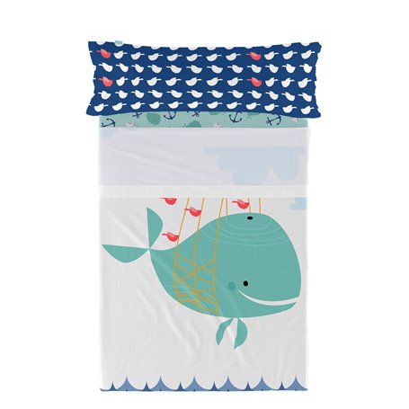 Jeu de draps HappyFriday Moshi Moshi Whale Multicouleur Lit 1 persone 2 Pièces