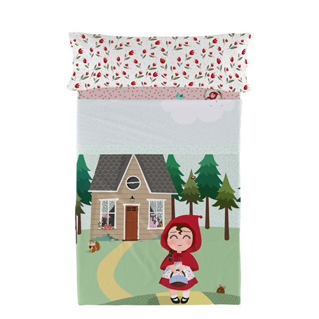 Jeu de draps HappyFriday Mr Fox Red Riding Hood Multicouleur Lit 1 persone 2 Pièces