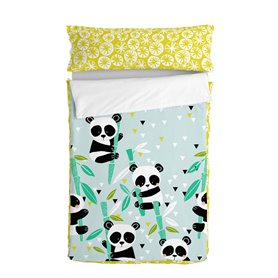 Housse de couette non rembourrée HappyFriday Moshi Moshi Panda garden blue Bleu 105 x 200 cm