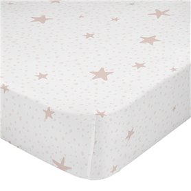 Drap housse HappyFriday BASIC KIDS Blanc Rose 60 x 120 x 14 cm Etoiles