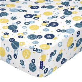 Drap housse HappyFriday LE PETIT PRINCE Blanc Multicouleur 60 x 120 x 14 cm